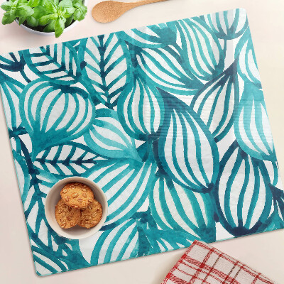 Planche à découper verre Feuilles aux tons turquoise