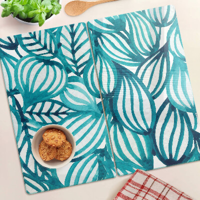 Planche à découper verre Feuilles aux tons turquoise