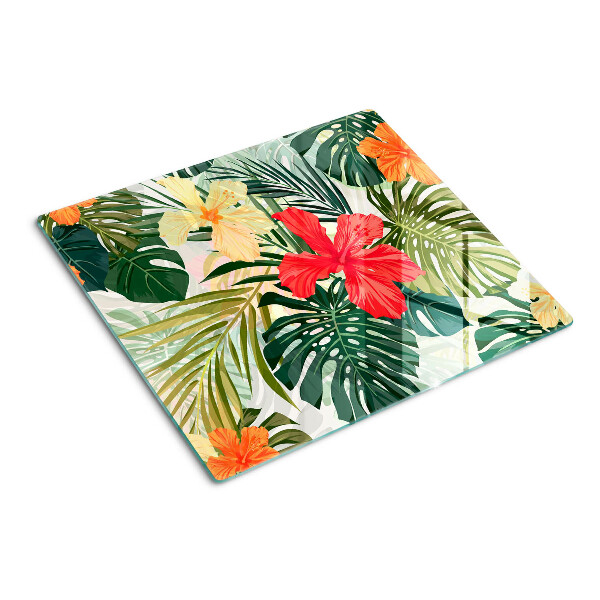 Planche à découper en verre Fleurs et feuilles tropicales