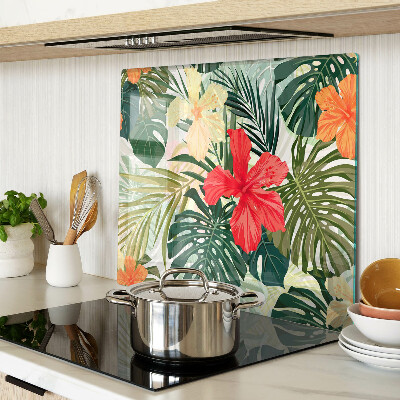 Planche à découper en verre Fleurs et feuilles tropicales