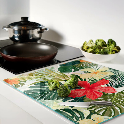 Planche à découper en verre Fleurs et feuilles tropicales