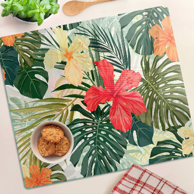 Planche à découper en verre Fleurs et feuilles tropicales