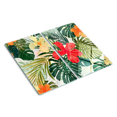 Planche à découper en verre Fleurs et feuilles tropicales