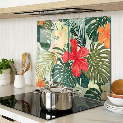 Planche à découper en verre Fleurs et feuilles tropicales
