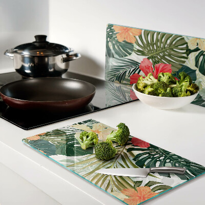 Planche à découper en verre Fleurs et feuilles tropicales