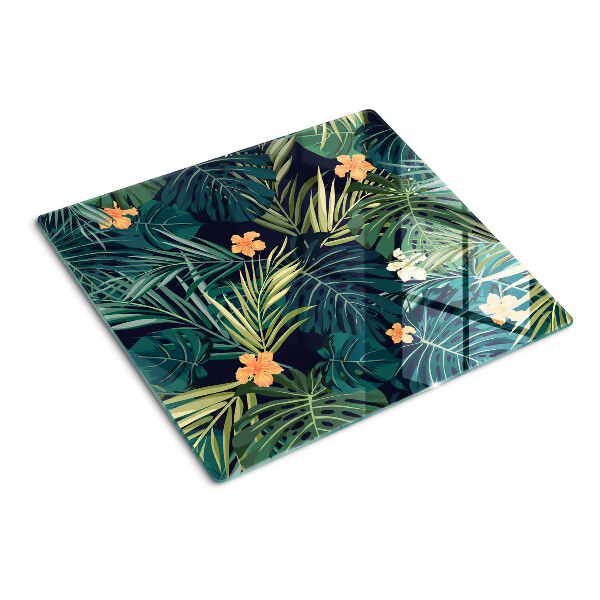 Planche à découper en verre Motif tropical avec des feuilles et des fleurs