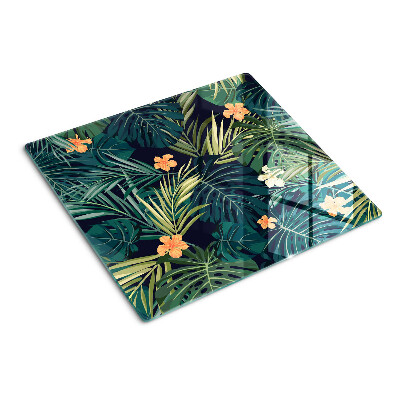 Planche à découper en verre Motif tropical avec des feuilles et des fleurs