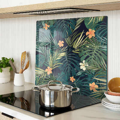 Planche à découper en verre Motif tropical avec des feuilles et des fleurs