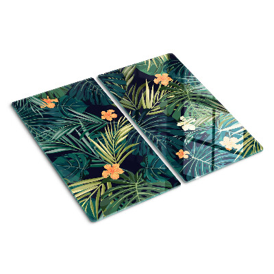Planche à découper en verre Motif tropical avec des feuilles et des fleurs