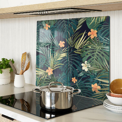 Planche à découper en verre Motif tropical avec des feuilles et des fleurs