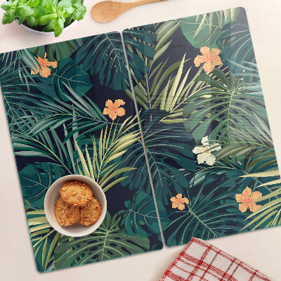 Planche à découper en verre Motif tropical avec des feuilles et des fleurs
