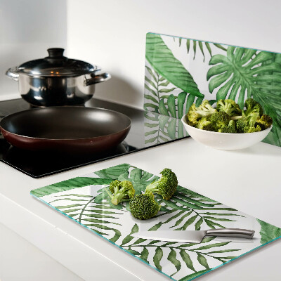 Planche à découper en verre Feuilles tropicales dans des tons de vert