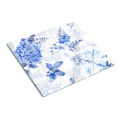 Planche à découper verre Fleurs aux tons bleus