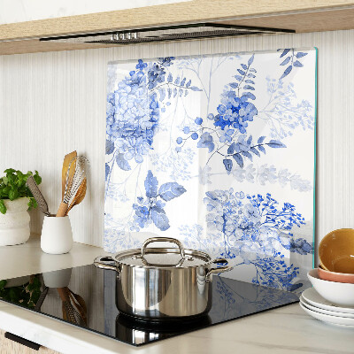 Planche à découper verre Fleurs aux tons bleus