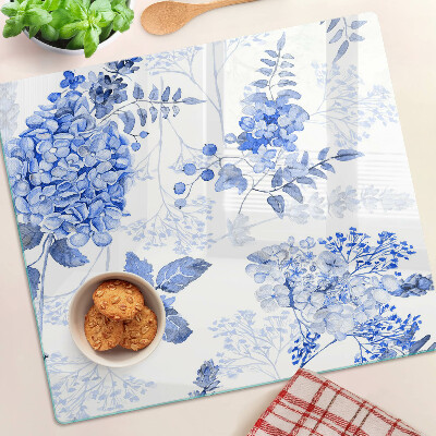 Planche à découper verre Fleurs aux tons bleus