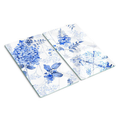 Planche à découper verre Fleurs aux tons bleus
