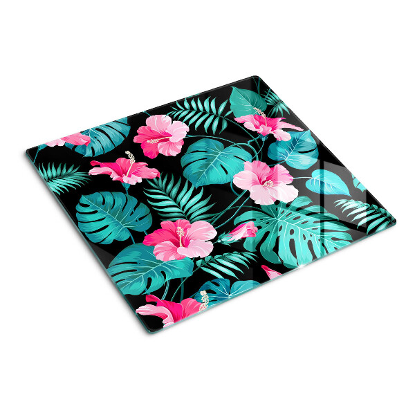 Planche à découper en verre Fleurs et feuilles tropicales