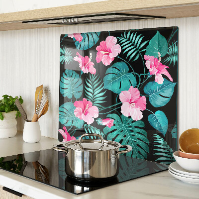 Planche à découper en verre Fleurs et feuilles tropicales