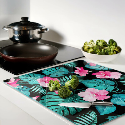 Planche à découper en verre Fleurs et feuilles tropicales