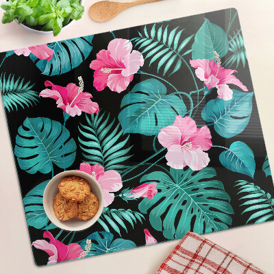 Planche à découper en verre Fleurs et feuilles tropicales