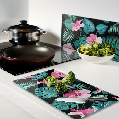 Planche à découper en verre Fleurs et feuilles tropicales