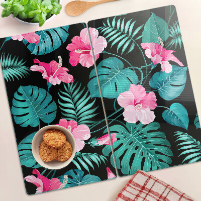 Planche à découper en verre Fleurs et feuilles tropicales