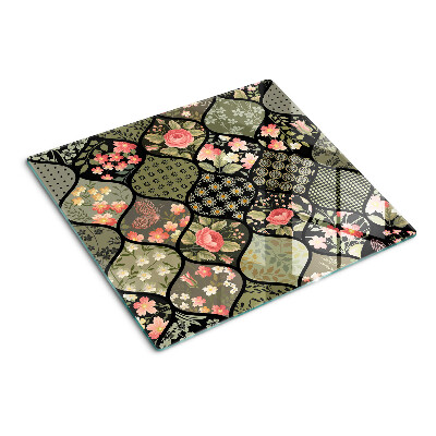 Planche à découper verre Patchwork floral à motifs géométriques