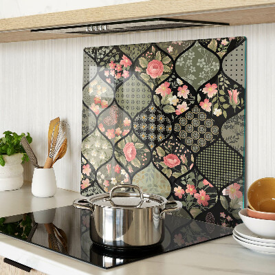 Planche à découper verre Patchwork floral à motifs géométriques