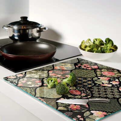 Planche à découper verre Patchwork floral à motifs géométriques