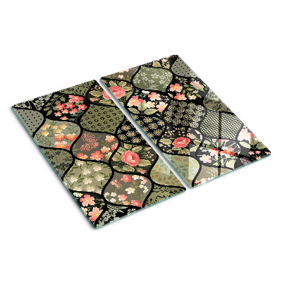 Planche à découper verre Patchwork floral à motifs géométriques