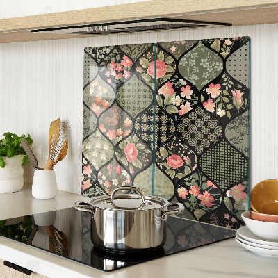 Planche à découper verre Patchwork floral à motifs géométriques