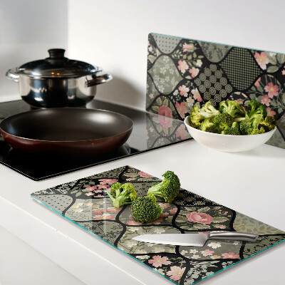 Planche à découper verre Patchwork floral à motifs géométriques