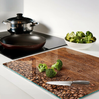 Planche à découper verre Grains de café sur fond de bois