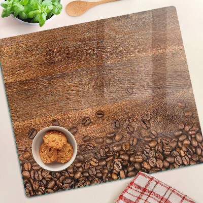Planche à découper verre Grains de café sur fond de bois