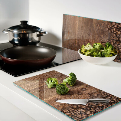 Planche à découper verre Grains de café sur fond de bois