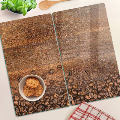 Planche à découper verre Grains de café sur fond de bois