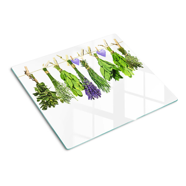 Planche à découper en verre Herbes sur une ficelle