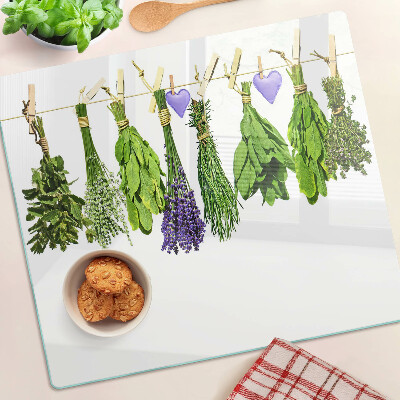 Planche à découper en verre Herbes sur une ficelle
