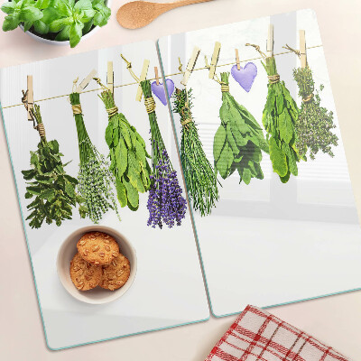 Planche à découper en verre Herbes sur une ficelle
