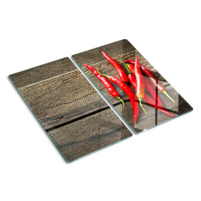Planche à découper verre Piments sur fond de bois