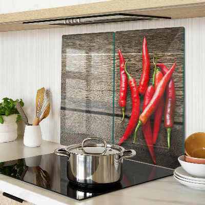 Planche à découper verre Piments sur fond de bois