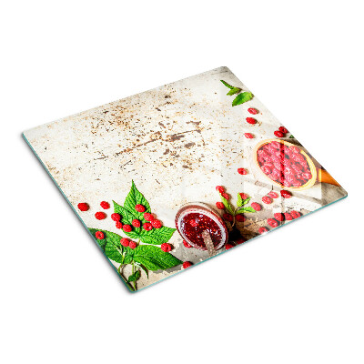 Planche à découper en verre Framboises et feuilles