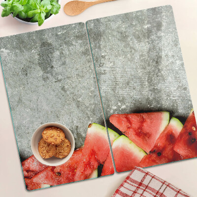 Planche à découper en verre Tranches de pastèque sur fond gris