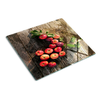 Planche à découper verre Pommes sur fond de bois