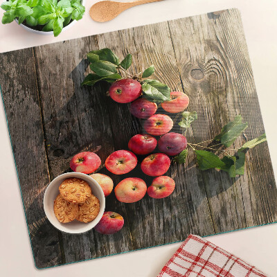 Planche à découper verre Pommes sur fond de bois