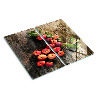 Planche à découper verre Pommes sur fond de bois