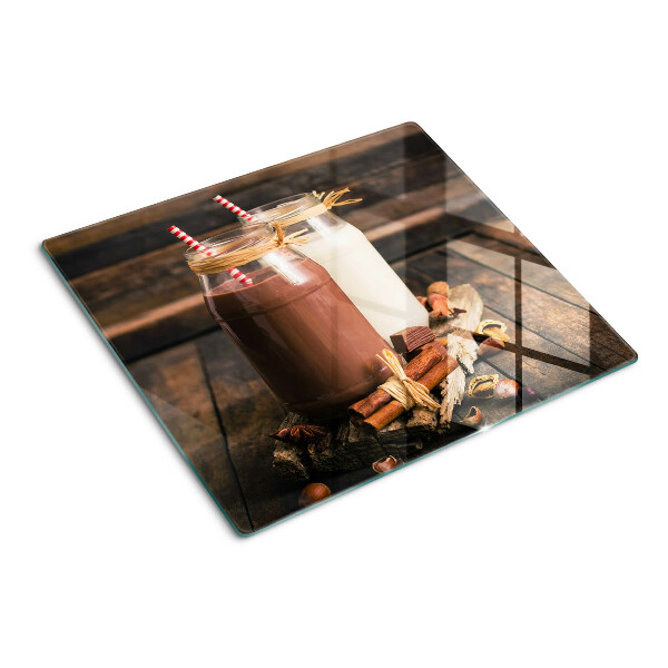 Planche à découper en verre Bocaux avec boissons sur fond de bois