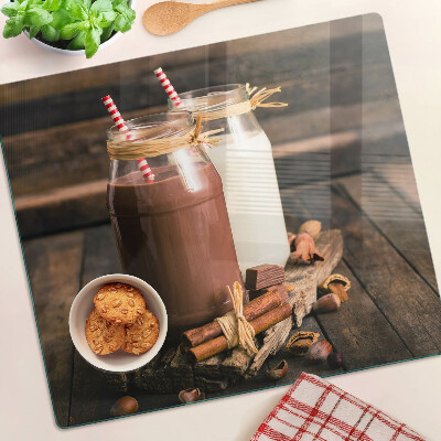 Planche à découper en verre Bocaux avec boissons sur fond de bois