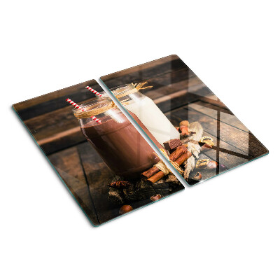 Planche à découper en verre Bocaux avec boissons sur fond de bois