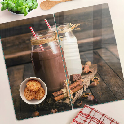 Planche à découper en verre Bocaux avec boissons sur fond de bois